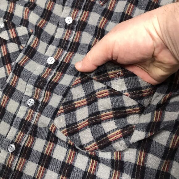 90s WOODLAND Flannel Shirt Men XL Gray Orange Gingham Plaid Grunge Outdoor gorp - Picture 4 of 15